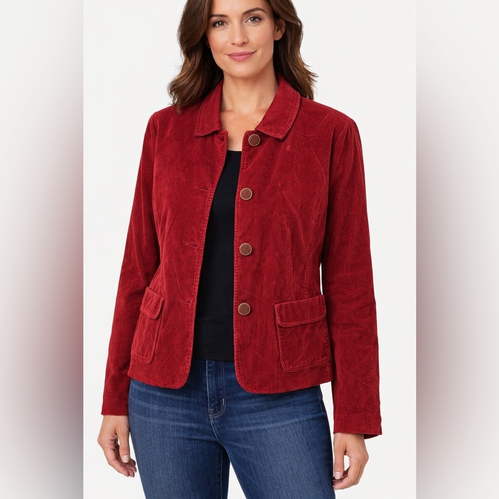 Talbots Blazer Womens Red Corduroy Button Up Lined Jacket Pockets Sz 14P
